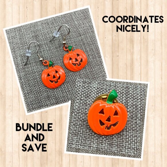 Halloween Pumpkin Enamel Pin Jack-O-Lantern Lapel Pin Spooky Cute Retro Vintage - Picture 6 of 6